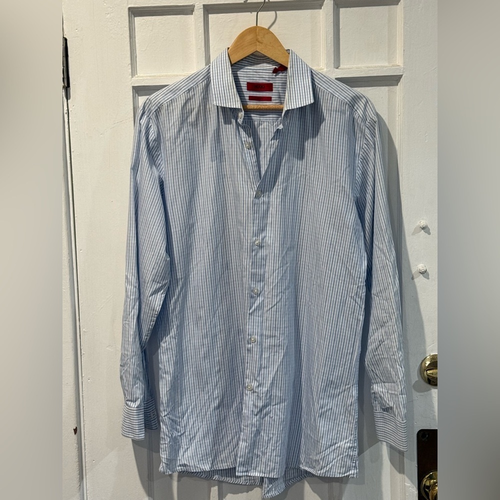 HUGO Light Blue Striped Casual Shirt